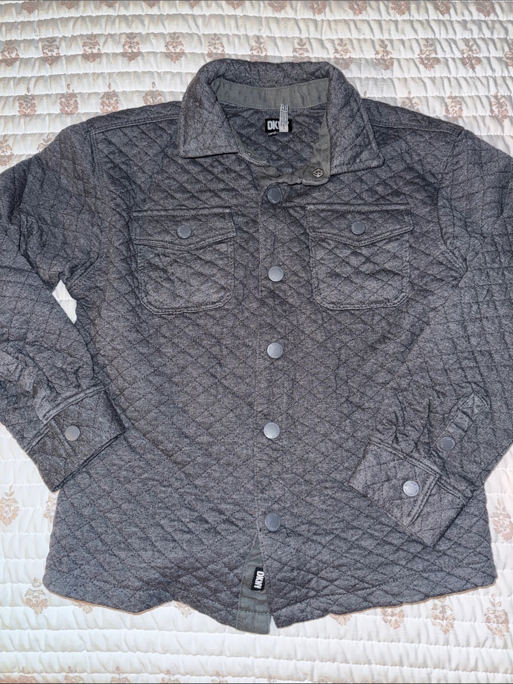DKNY Kids Quilted Dark Gray Snap-Front Jacket